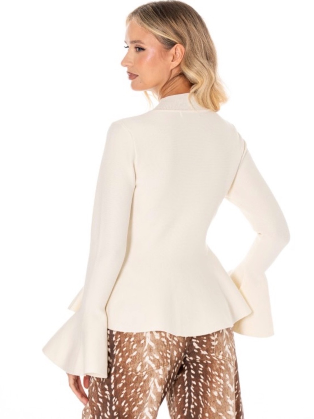 SM244 | Ivory Bell Sleeve Peplum Sweater - Picture 6 of 6